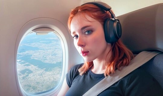 Подрочила член в самолете перед жестким сексом в отеле...